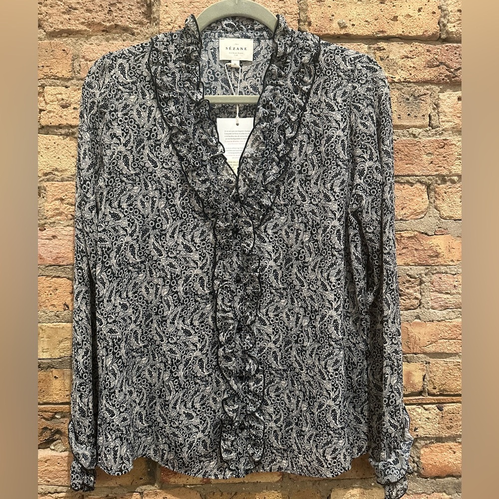 Sézane - Chemise Kelly - Cachemire Noir et Blanc Print - US Size 4 - NWT